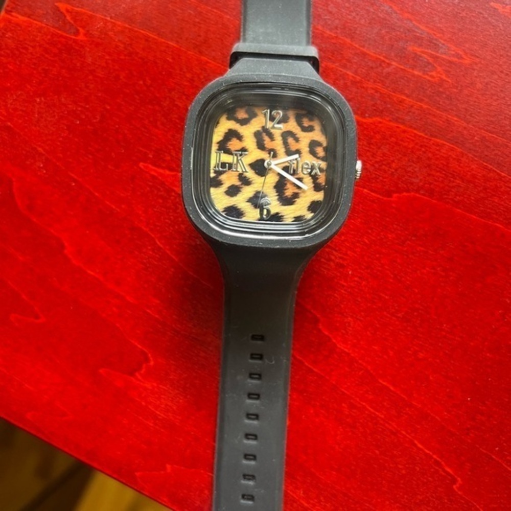 Leopard Print Watch with Black Strap